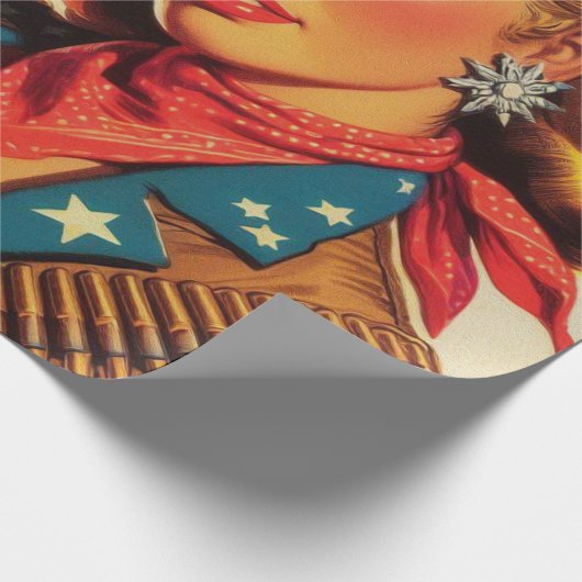 ヴィンテージウエスタン女性のカーボーイピン留め ラッピングペーパー (角)