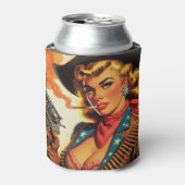 ヴィンテージウエスタン女性のカーボーイピン留め 缶クーラー (缶正面)