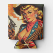 ヴィンテージウエスタン女性のカーボーイピン留め 缶クーラー (正面)