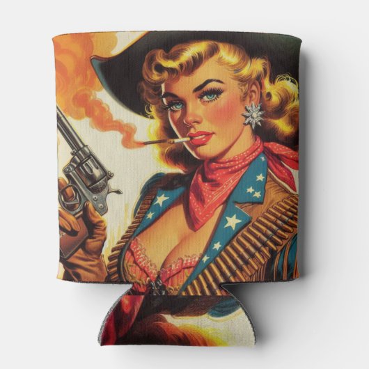 ヴィンテージウエスタン女性のカーボーイピン留め 缶クーラー (裏面)