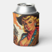 ヴィンテージウエスタン女性のカーボーイピン留め 缶クーラー (缶裏面)