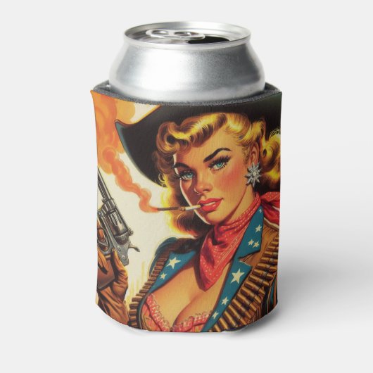 ヴィンテージウエスタン女性のカーボーイピン留め 缶クーラー (缶裏面)