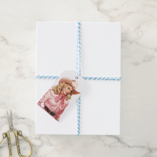 ヴィンテージウエスタン女性のカーボーイ ギフトタグ (より糸付き)