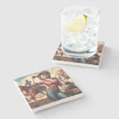 ヴィンテージウエスタン女性のカーボーイ ストーンコースター (横)