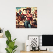 ヴィンテージウエスタン女性のカーボーイ ポスター (ホームオフィス)