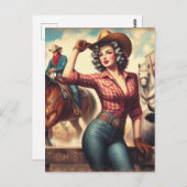 ヴィンテージウエスタン女性のカーボーイ ポストカード (正面/裏面)