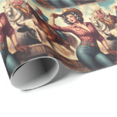 ヴィンテージウエスタン女性のカーボーイ ラッピングペーパー (ロールコーナー)