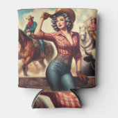 ヴィンテージウエスタン女性のカーボーイ 缶クーラー (正面)