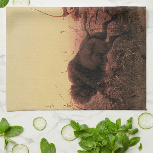 ヴィンテージウエスト、インディアンバッファロー狩りバイシャルルウィマール キッチンタオル (折り畳み)