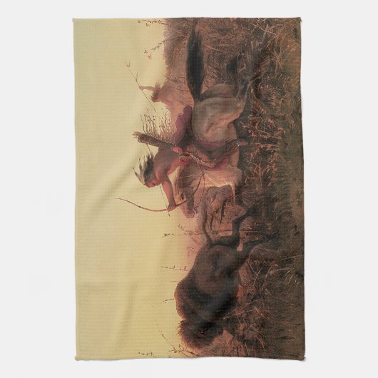 ヴィンテージウエスト、インディアンバッファロー狩りバイシャルルウィマール キッチンタオル (縦)