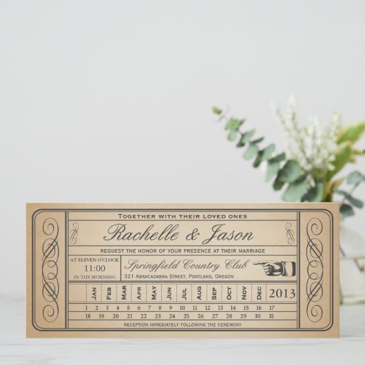 ヴィンテージウエディングチケットIIパンチカスタムアウト1 招待状 (スタンド正面)