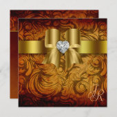 ヴィンテージウエディング招待状ハートボウオータム 招待状 (正面/裏面)