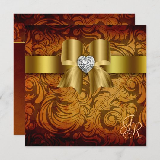 ヴィンテージウエディング招待状ハートボウオータム 招待状 (正面/裏面)