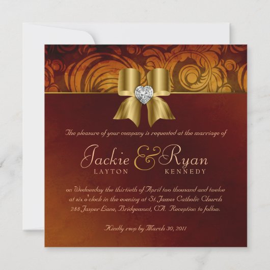 ヴィンテージウエディング招待状ハートボウオータム 招待状 (裏面)