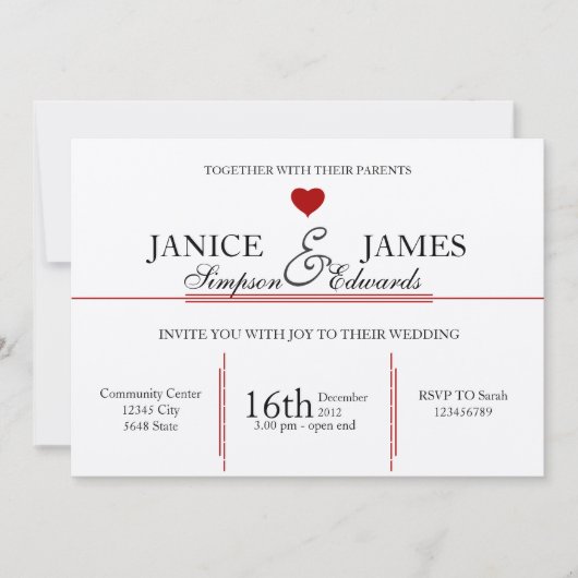 ヴィンテージウエディング赤いハートオールドスタイル 招待状 (正面)