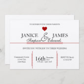 ヴィンテージウエディング赤いハートオールドスタイル 招待状 (正面/裏面)