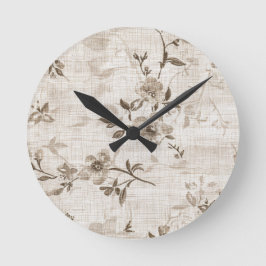 ヴィンテージウォッチとブラウンフローラデザイン ラウンド壁時計