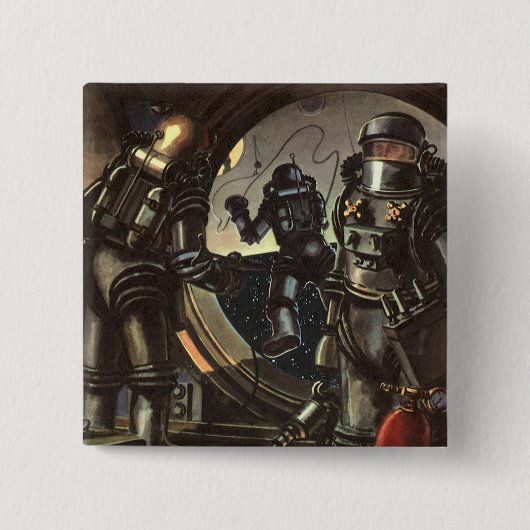 ヴィンテージウォーキングのSF宇宙飛行士宇宙 缶バッジ (正面)