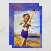 ヴィンテージウォーターカラーアダルトビーチパーティの招待状 招待状 (正面/裏面)