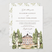 ヴィンテージウォーターカラーイングリッシュマ結婚ナーズ 招待状 (正面/裏面)