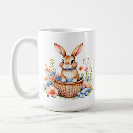 ヴィンテージウォーターカラーイースターバニーパーソナライズされた コーヒーマグカップ (左)