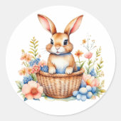 ヴィンテージウォーターカラーイースターバニーラビット ラウンドシール (正面)