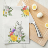 ヴィンテージウォーターカラーイースターバニー春フローラ キッチンタオル (四つ折り)