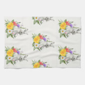 ヴィンテージウォーターカラーイースターバニー春フローラ キッチンタオル (横)
