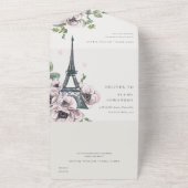 ヴィンテージウォーターカラーエッフェルタワーフローラ結婚ズ オールインワン招待状 (外側)