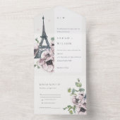 ヴィンテージウォーターカラーエッフェルタワーフローラ結婚ズ オールインワン招待状 (内側)