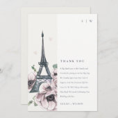 ヴィンテージウォーターカラーエッフェルタワーフローラ結婚ズ サンキューカード (正面/裏面)