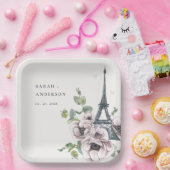 ヴィンテージウォーターカラーエッフェルタワーフローラ結婚ズ ペーパープレート (パーティー)