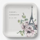 ヴィンテージウォーターカラーエッフェルタワーフローラ結婚ズ ペーパープレート (正面)