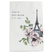 ヴィンテージウォーターカラーエッフェルタワーフローラ結婚ズ ミディアムペーパーバッグ (正面)