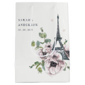 ヴィンテージウォーターカラーエッフェルタワーフローラ結婚ズ ミディアムペーパーバッグ (裏面)