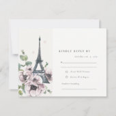 ヴィンテージウォーターカラーエッフェルタワーフローラ結婚ズ 出欠カード (正面)