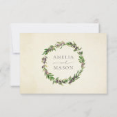 ヴィンテージウォーターカラーオリーブ枝ギリシャ式ウェディングRSVP 出欠カード (裏面)