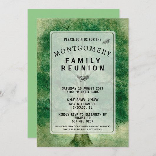 ヴィンテージウォーターカラーオークツリーファミリー懇親会 招待状 (正面/裏面)