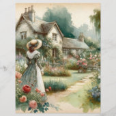 ヴィンテージウォーターカラーカントリーガーデンスクラップブック紙 (正面)