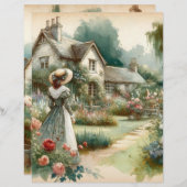 ヴィンテージウォーターカラーカントリーガーデンスクラップブック紙 (正面/裏面)