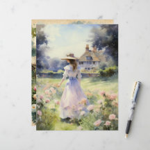 ヴィンテージウォーターカラーカントリーガーデンスクラップブック紙