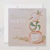 ヴィンテージウォーターカラーキャンディ雪だるまクリスマスパーティー 招待状 (正面)