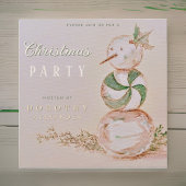 ヴィンテージウォーターカラーキャンディ雪だるまクリスマスパーティー 招待状