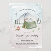 ヴィンテージウォーターカラーキャンピング誕生日パーティー 招待状 (正面/裏面)