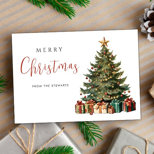 ヴィンテージウォーターカラークリスマスツリーエレガントホリデー カード