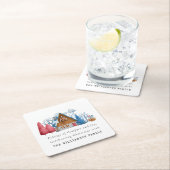 ヴィンテージウォーターカラークリスマスハウスファミリー紙 スクエアペーパーコースター (インサイチュ)