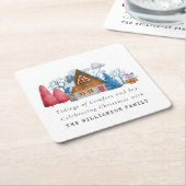 ヴィンテージウォーターカラークリスマスハウスファミリー紙 スクエアペーパーコースター (アングル)