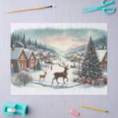 ヴィンテージウォーターカラークリスマスビレッジとトナカイ 薄葉紙 (クラフト)