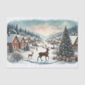 ヴィンテージウォーターカラークリスマスビレッジとトナカイ 薄葉紙 (正面)