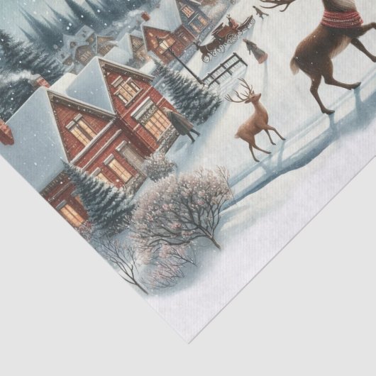 ヴィンテージウォーターカラークリスマスビレッジとトナカイ 薄葉紙 (詳細)